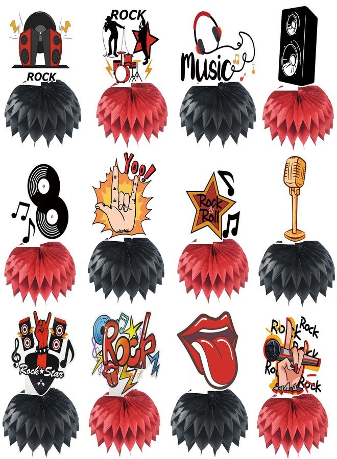 ATSMOICY 12PCS Rock and Roll Honeycomb Centerpieces Music Party Decorations Silhouette Retro Table Musical Silhouette Party Favors Guitar Rap Birthday Baby Shower Party Supplies - Image 1